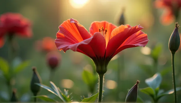 Crimson Bloom On Slender Stems Outdoors