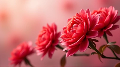 Crimson Blossoms Diagonal Arrangement Soft Focus