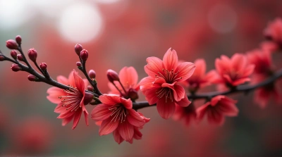 Crimson Blossoms Macro Detailed Petals Texture