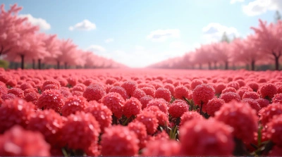 Crimson Blossoms Spread Across Vast Floral Area