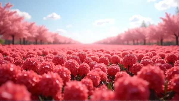 Crimson Blossoms Spread Across Vast Floral Area