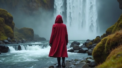 Crimson Coat Beside Flowing Water Streams
