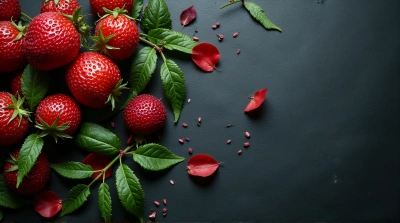 Crimson And Emerald Foliage On Dark Surface