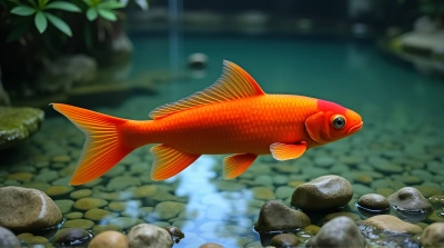 Crimson Fish Swimming In Clear Freshwater Pool
