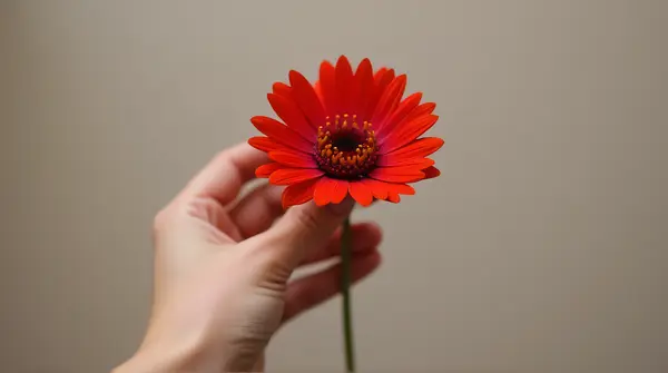 Crimson Flower Close-Up With Gentle Touch
