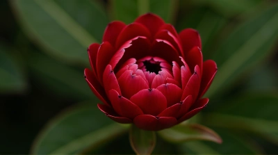 Crimson Flower Unfolding Layered Petals Close-Up