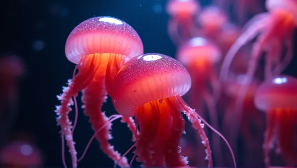Crimson Jellyfish Close-Up With Tentacles