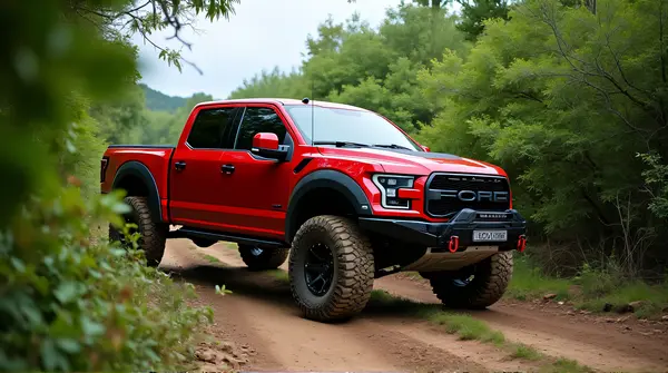 Crimson Off-Road Truck On Rugged Dirt Path