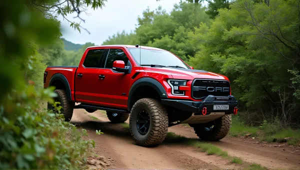Crimson Off-Road Truck On Rugged Dirt Path
