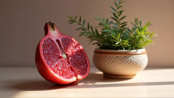 Crimson Sphere Cross Section Near Ceramic Container
