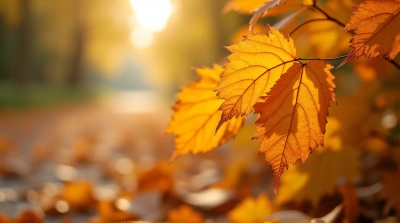 Crisp Curled Ochre Leaves On Sunlit Path