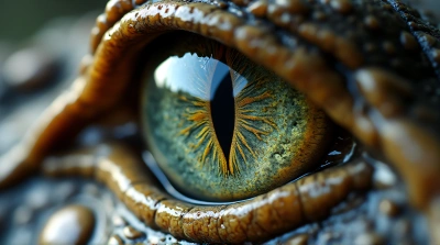 Crocodile Eye Macro With Natural Light Reflection