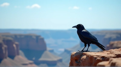 Crow On Rugged Cliff With Layered Sediments