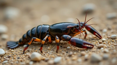 Crustacean Crawling Over Grainy Earth With Pebbles