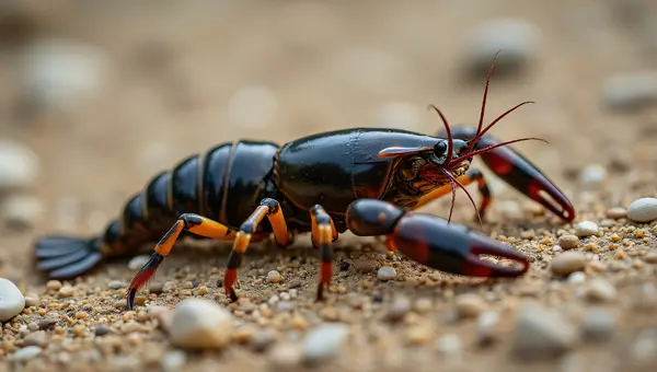 Crustacean Crawling Over Grainy Earth With Pebbles
