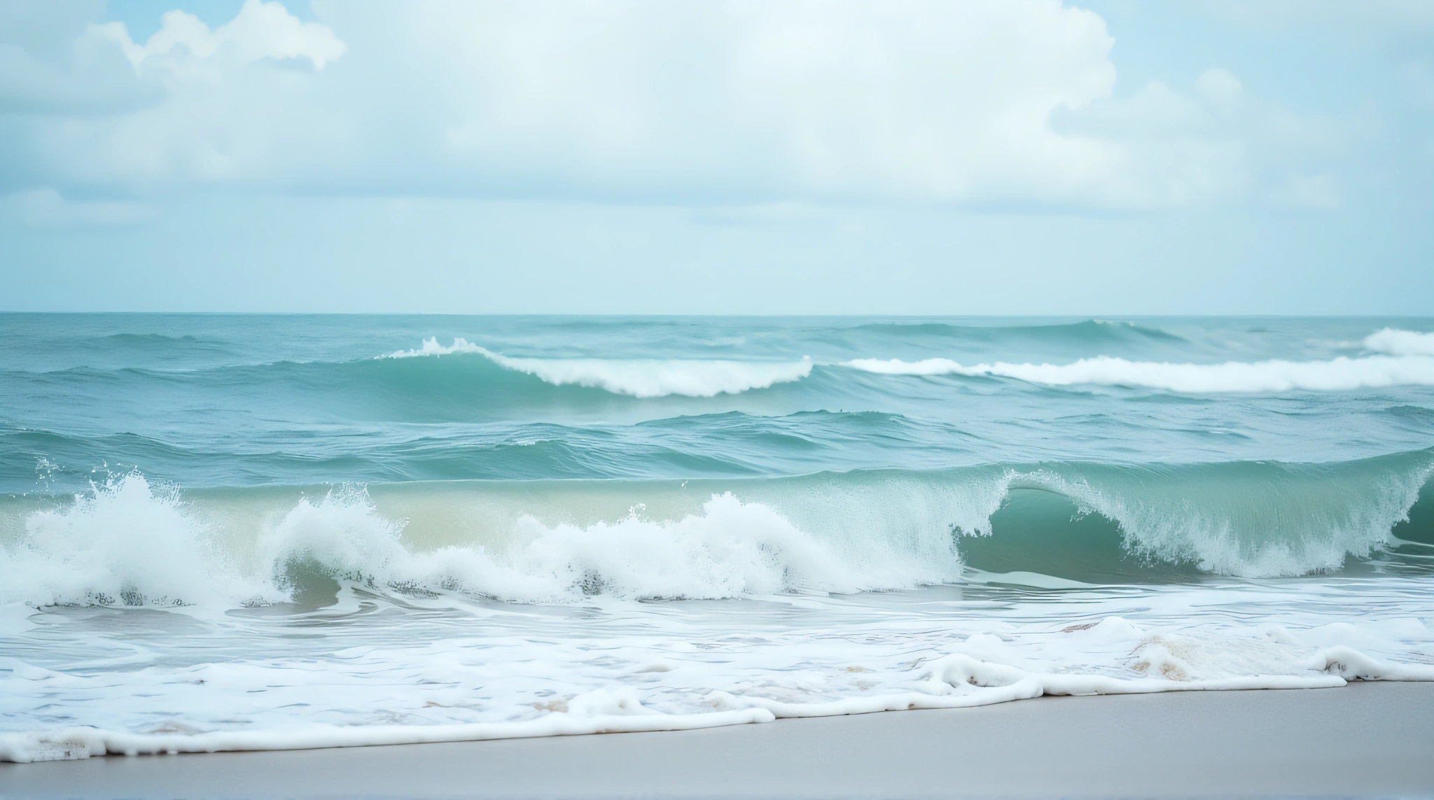 Curling Surf Under Cloudy Sky Near Shore