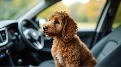 Curly Dog Gazing Through Car Window