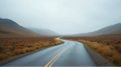 Curved Pathway With Hills Under Cloudy Sky