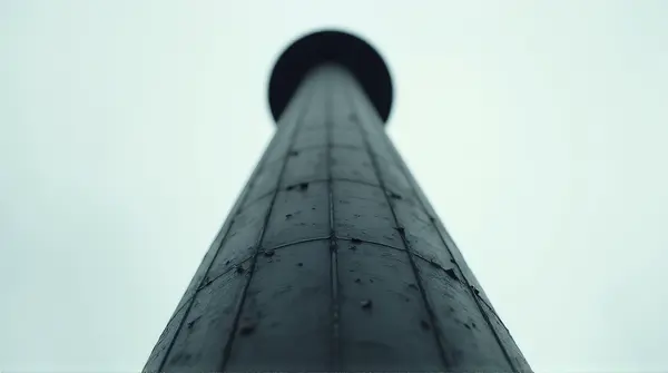 Cylindrical Beacon Against Pale Sky