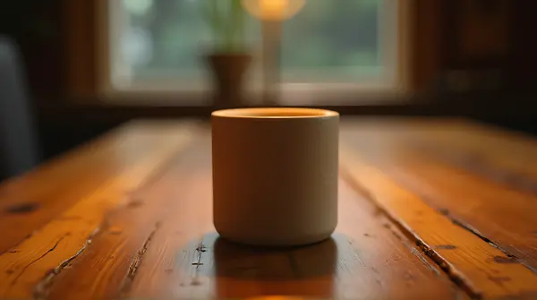 Cylindrical Glass On Wooden Table Texture