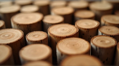 Cylindrical Timber Cross-Sections Close-Up Detail