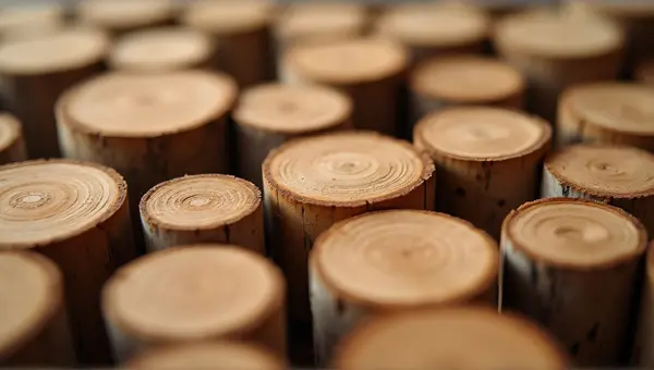 Cylindrical Timber Cross-Sections Close-Up Detail