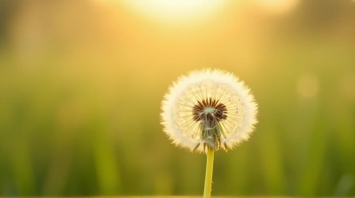 Dandelion Puffball With Floating Seeds In Meadow
