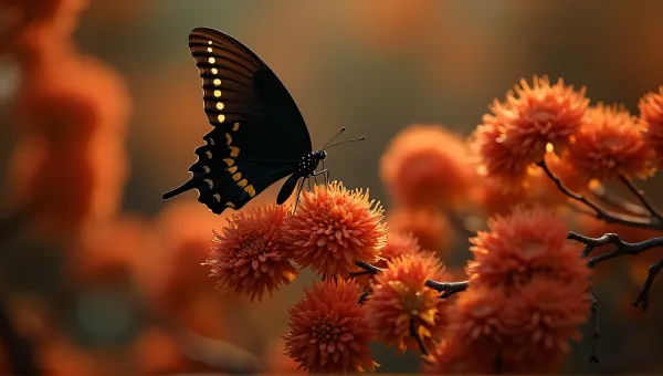 Dark Butterfly On Fiery Color Leaves