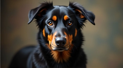 Dark-Coated Dog With Chestnut Patches Close-Up