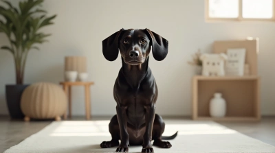 Dark-Coated Dog With Floppy Ears Sitting Calmly