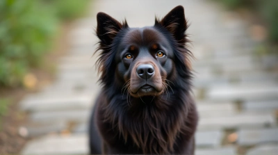 Dark-Coated Dog Standing On Stone Pathway