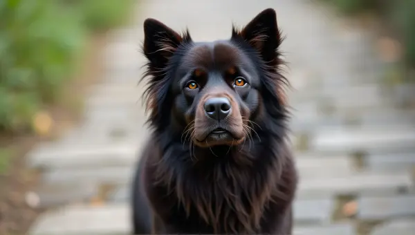 Dark-Coated Dog Standing On Stone Pathway