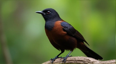 Dark Colored Bird On Textured Tree Limb