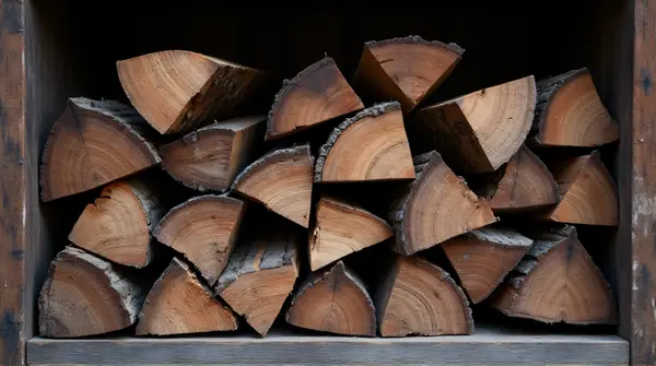 Dark Earthy Firewood Neatly Arranged In Crate