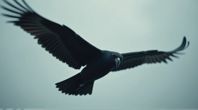 Dark Feathered Animal Flying In Sky