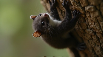 Dark Fur Bat Hanging On Bark Texture