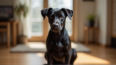 Dark Fur Dog Sitting Attentively Indoors