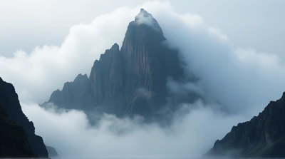 Dark Peak Surrounded By Swirling Clouds And Cliffs
