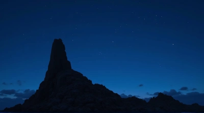Dark Rocky Peak Against Deep Blue Sky