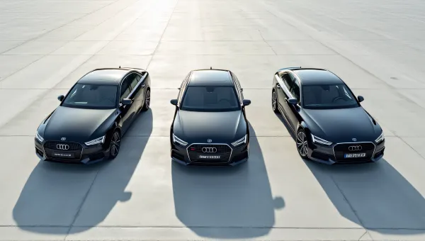 Dark Sedans Parked Diagonally On Concrete Lot
