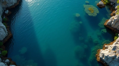 Deep Blue Ocean Surface With Coastal Rocks