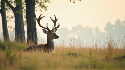 Deer Lying Among Tall Meadow Plants Near Trees
