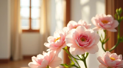 Delicate Blush Flowers In Sunlit Room Corner