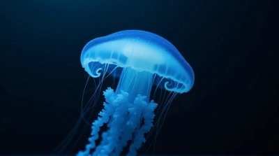 Delicate Cerulean Jelly Pulsating Against Dark Backdrop