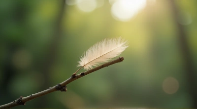 Delicate Feather On Wooden Limb Close-Up