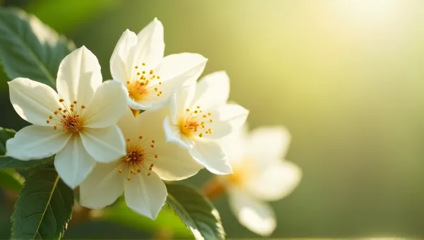 Delicate Pale Petals with Soft Light and Green Leaves