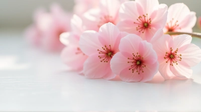 Delicate Pink Blossoms On Smooth White Surface