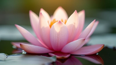 Delicate Pink Water Lily Unfurling Petals Close-Up