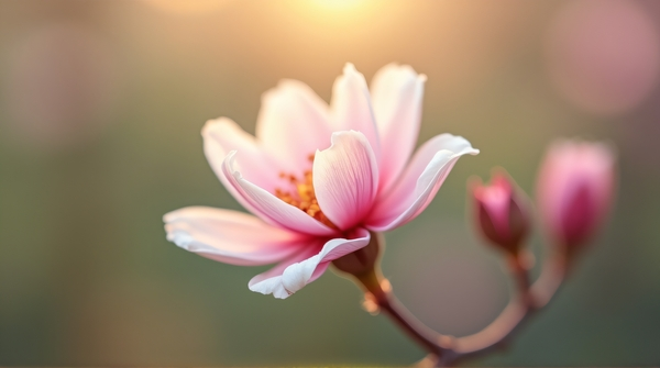 Close-up of a delicate rose blossom with pale petals using miniature tilt-shift effect