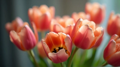 Delicate Tulips Cluster Textured Petals Close-Up